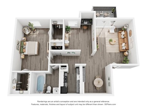 Floor plan for 1 bed, 1 bath, 791 sqft